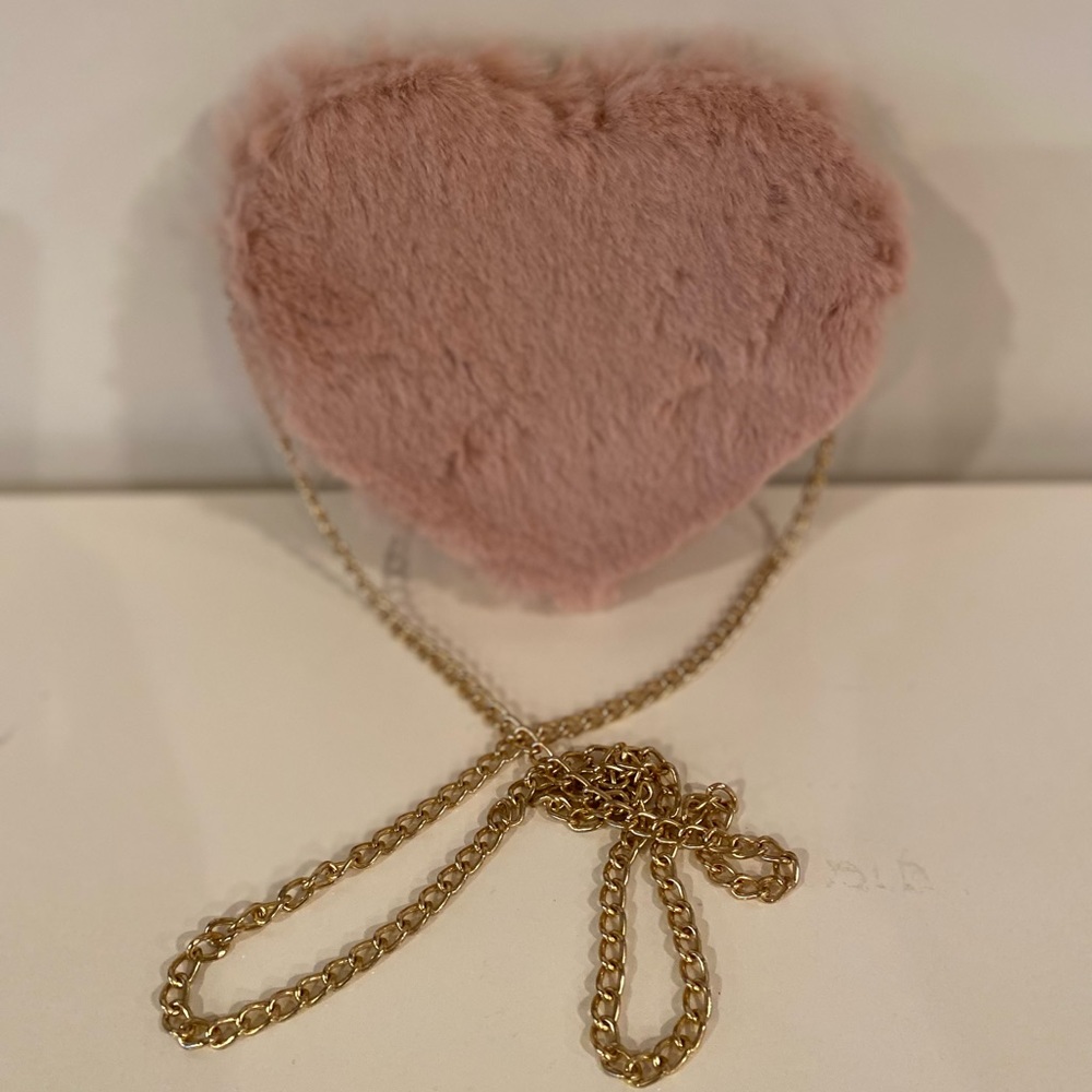 Fur & Sequins Heart Purse in Pink